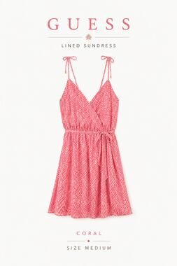 Guess Mini Sundress Medium Coral Pink Sleeveless Tie Waist Lined Dress